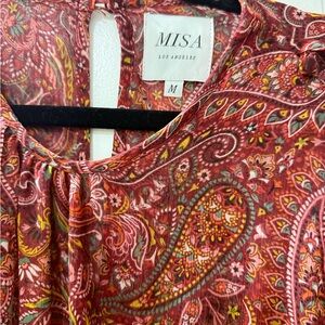 Misa Los Angeles Red Paisley Scoop Neck Dress